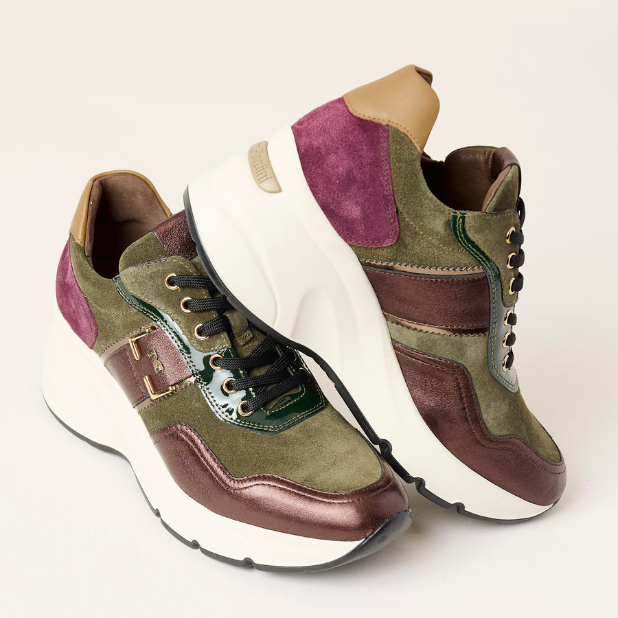 NeroGiardini Multi Green Burgundy Leather Trainers - Nozomi