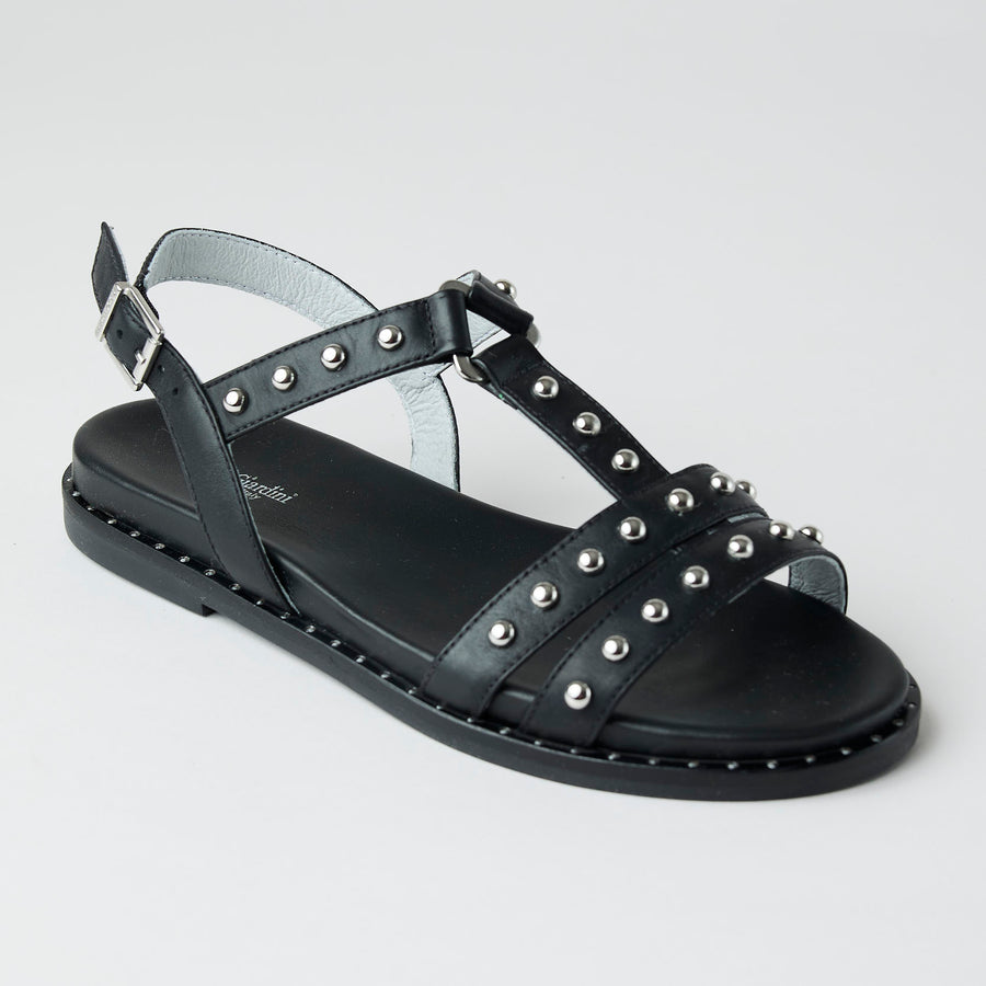 NeroGiardini Black Leather Flat Sandals