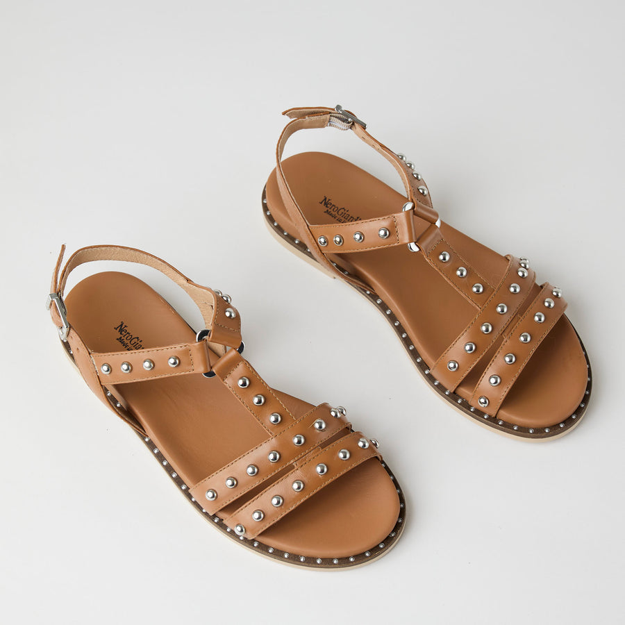 NeroGiardini Gladiator Style Tan Leather Sandals