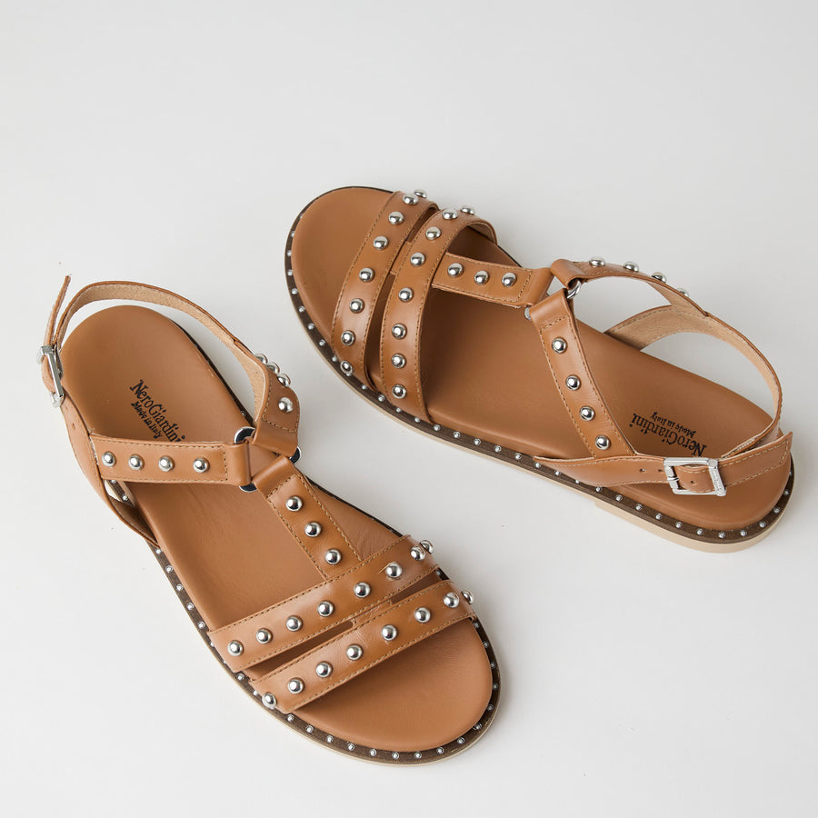 NeroGiardini Gladiator Style Tan Leather Sandals