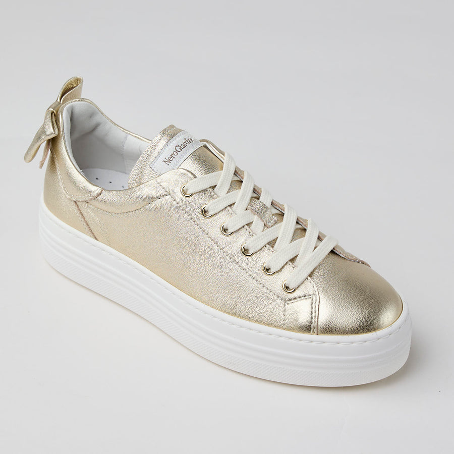 NeroGiardini Gold Metallic Leather Flatform Trainers