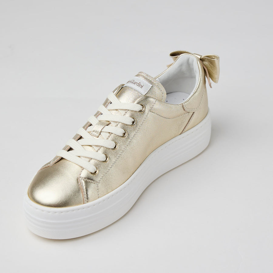 NeroGiardini Gold Metallic Leather Flatform Trainers