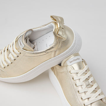 NeroGiardini Gold Metallic Leather Flatform Trainers