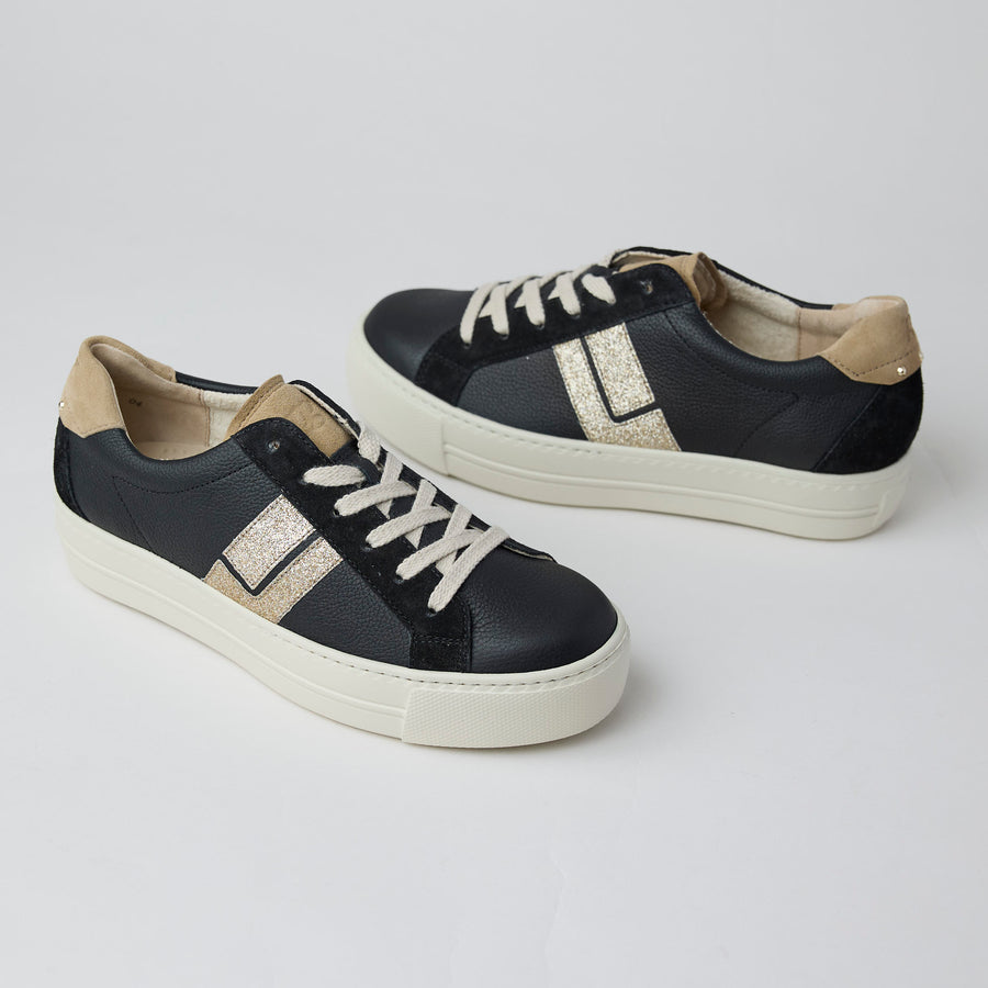 Paul Green Black Leather Platform Trainers