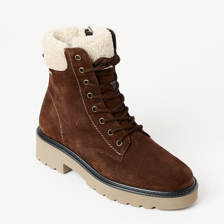 Paul Green Brown Suede Laced Hiking Boots - Nozomi