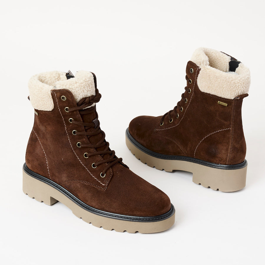 Paul Green Brown Suede Laced Hiking Boots - Nozomi