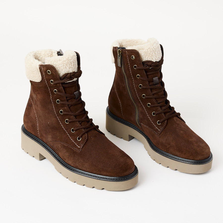 Paul Green Brown Suede Laced Hiking Boots - Nozomi