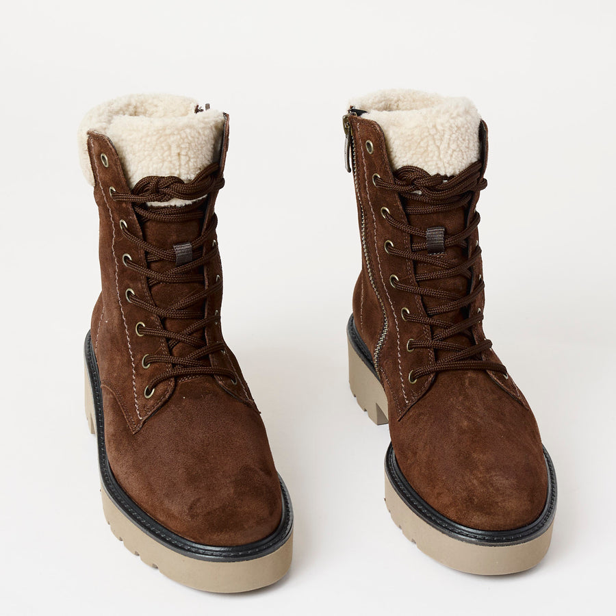 Paul Green Brown Suede Laced Hiking Boots - Nozomi