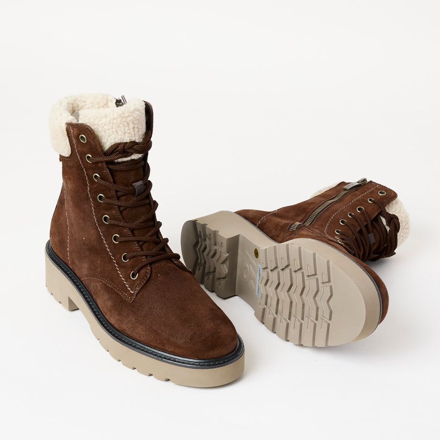 Paul Green Brown Suede Laced Hiking Boots - Nozomi