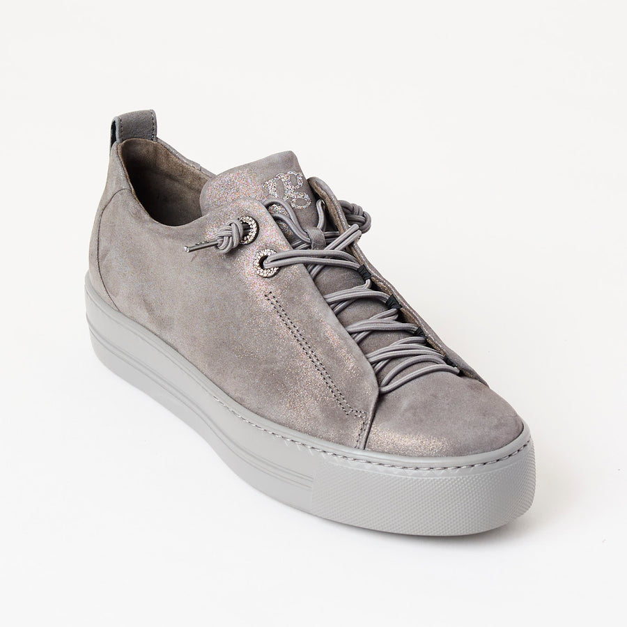 Paul Green Grey Metalalized Leather Trainers - Nozomi