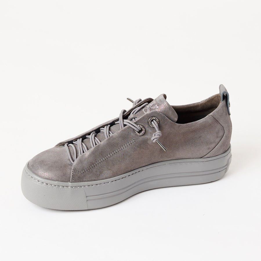 Paul Green Grey Metalalized Leather Trainers - Nozomi