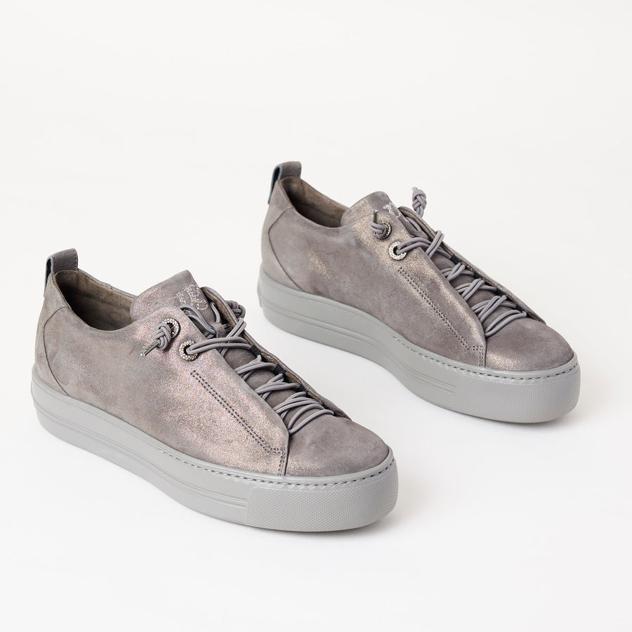 Paul Green Grey Metalalized Leather Trainers - Nozomi