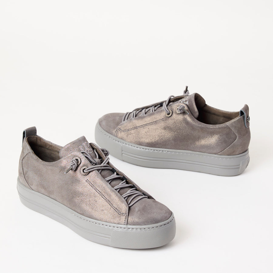 Paul Green Grey Metalalized Leather Trainers - Nozomi