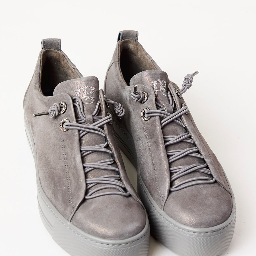 Paul Green Grey Metalalized Leather Trainers - Nozomi