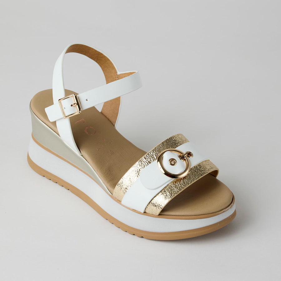 Repo Medium Wedge White Gold Leather Sandals