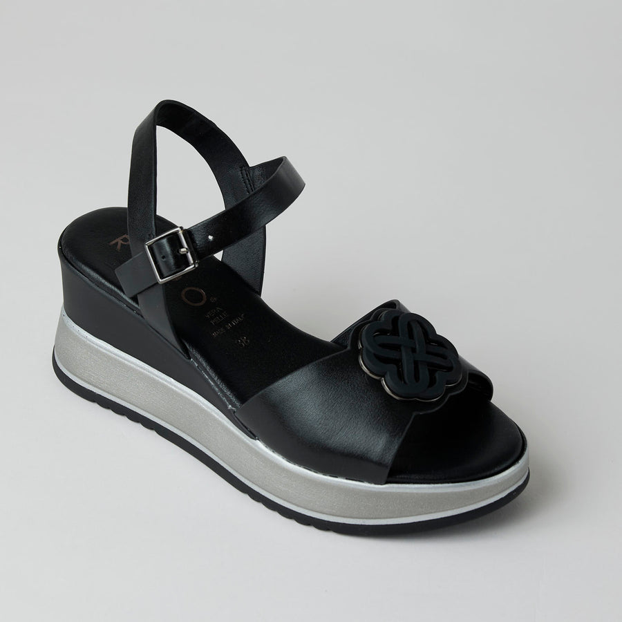 Repo Medium Wedge Black Leather Sandals