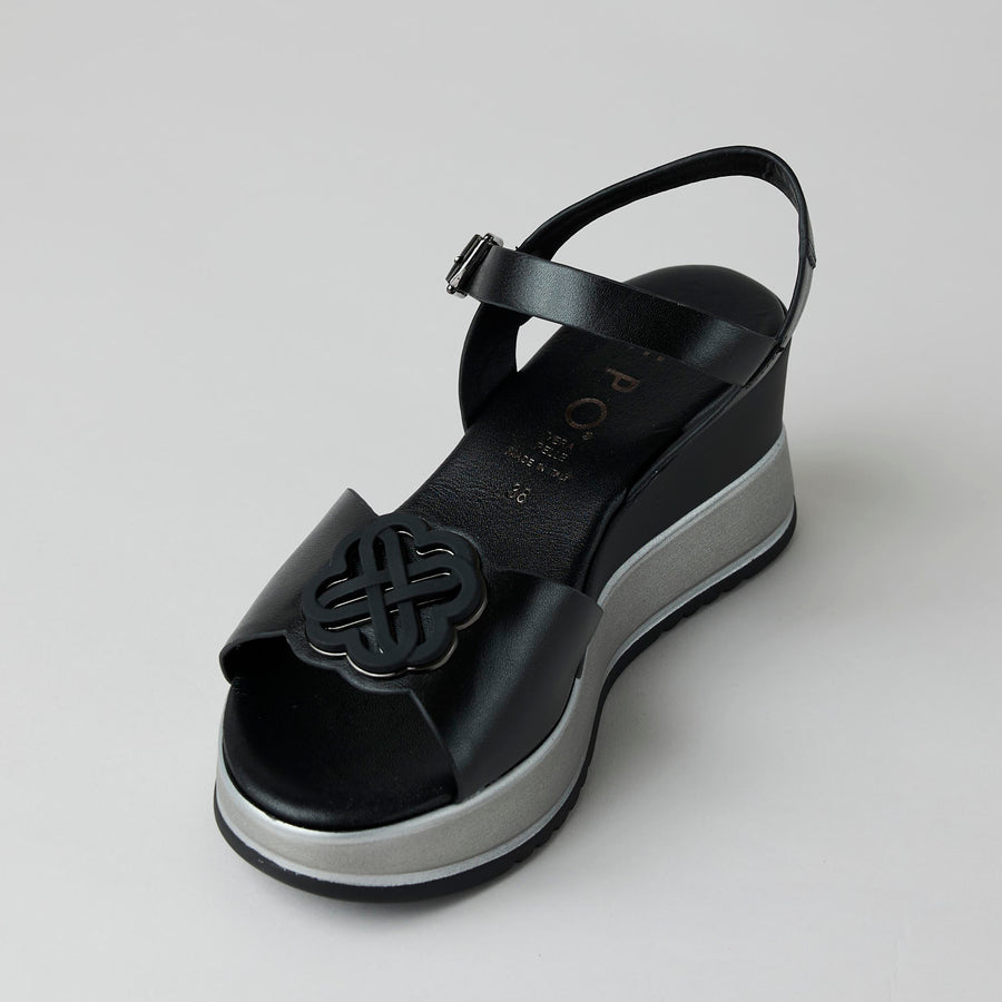 Repo Medium Wedge Black Leather Sandals