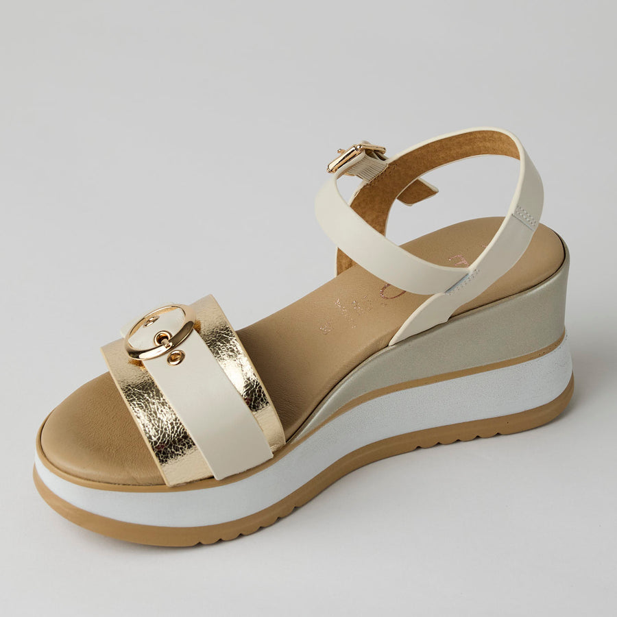 Repo Medium Wedge Cream and Gold Leather Sandals