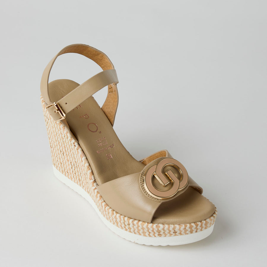 Repo High Wedge Beige Leather Sandals