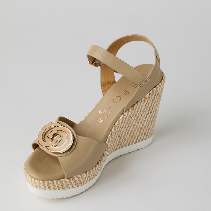 Repo High Wedge Beige Leather Sandals