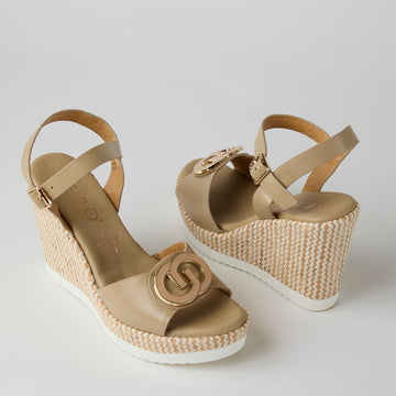 Repo High Wedge Beige Leather Sandals