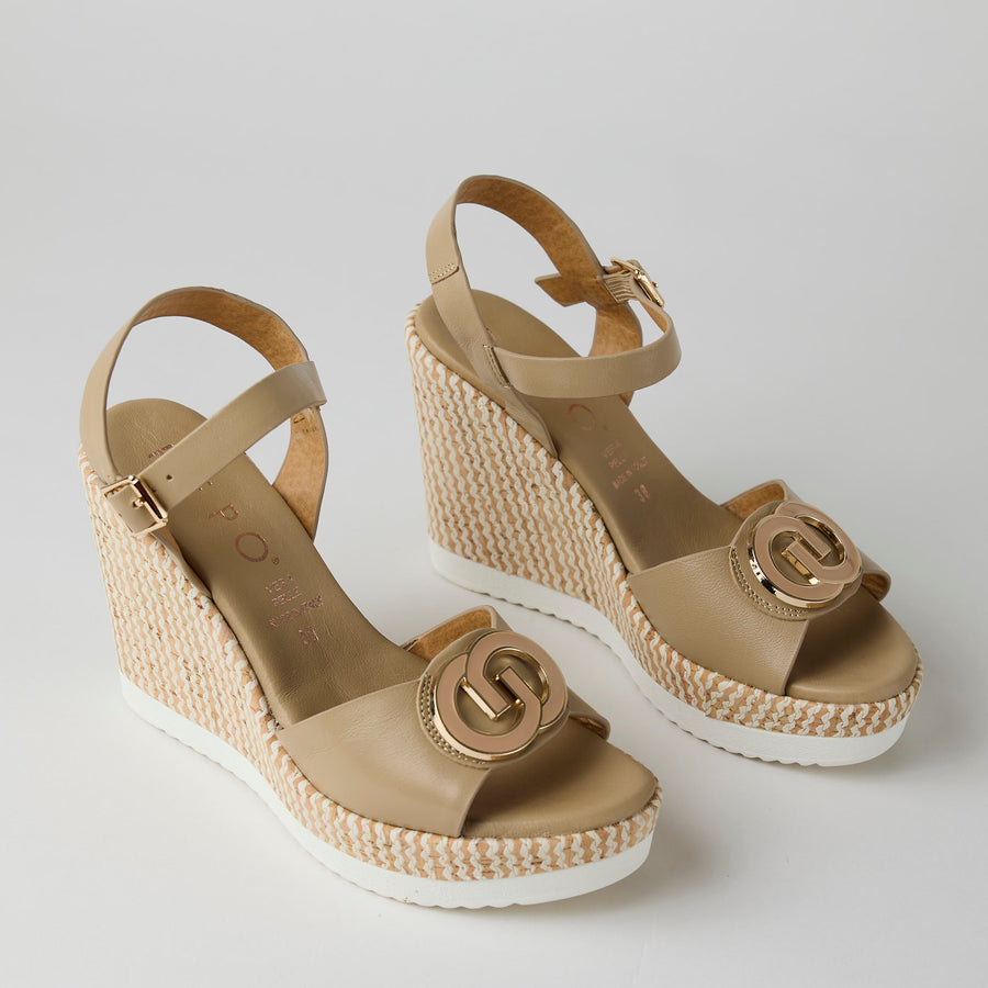 Repo High Wedge Beige Leather Sandals