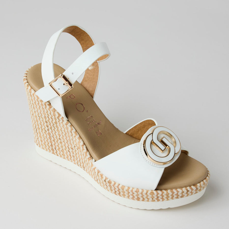 Repo High Wedge White Leather Sandals