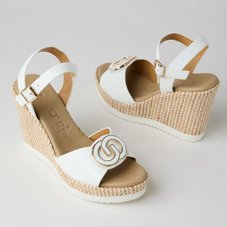 Repo High Wedge White Leather Sandals