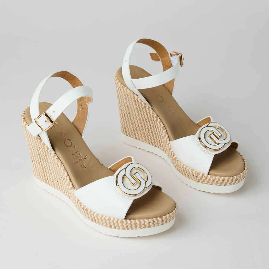 Repo High Wedge White Leather Sandals