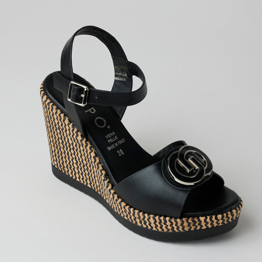 Repo High Wedge Black Leather Sandals