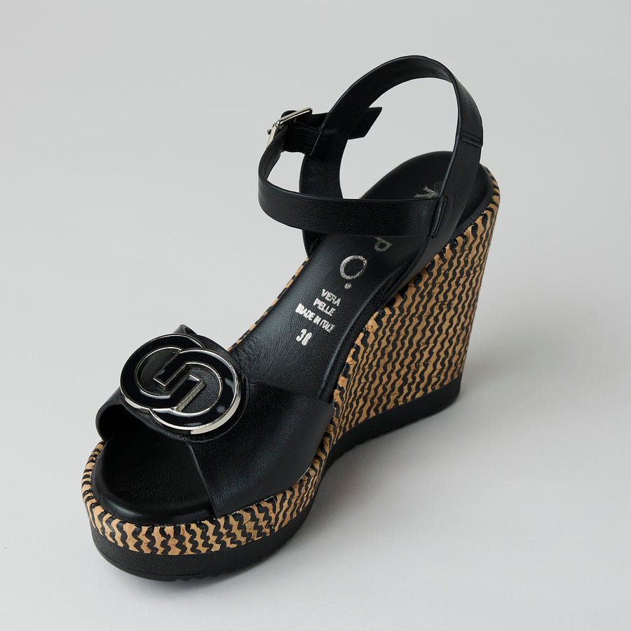 Repo High Wedge Black Leather Sandals