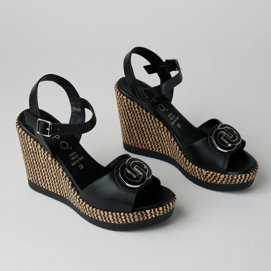 Repo High Wedge Black Leather Sandals