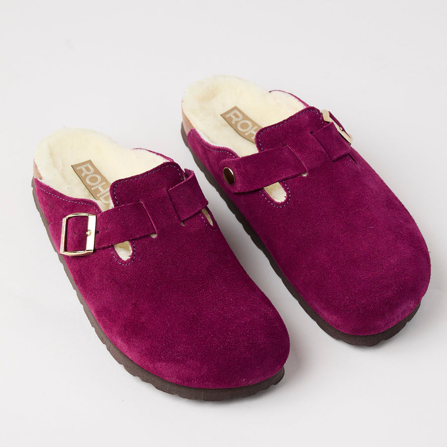 Rohde Purple Suede Leather Shearling Clogs - Nozomi