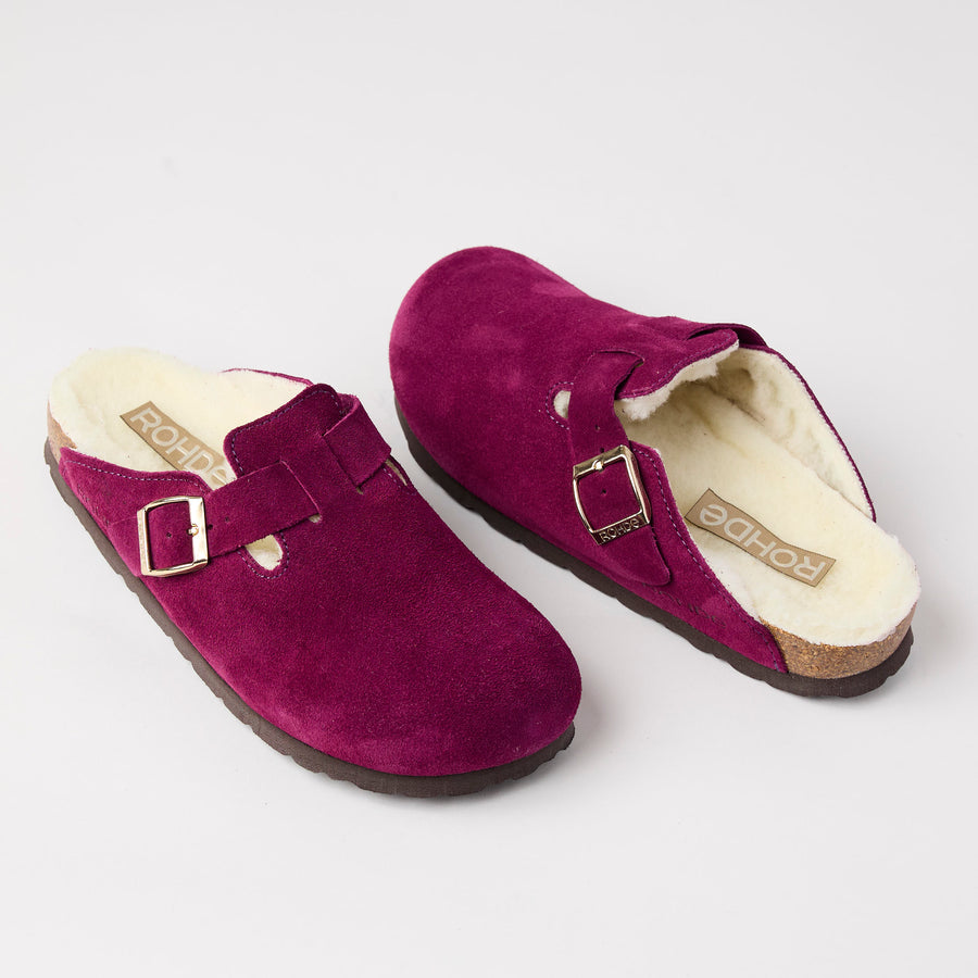 Rohde Purple Suede Leather Shearling Clogs - Nozomi