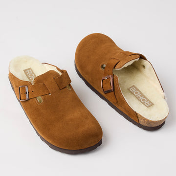 Rohde Tan Suede Leather Shearling Clogs - Nozomi