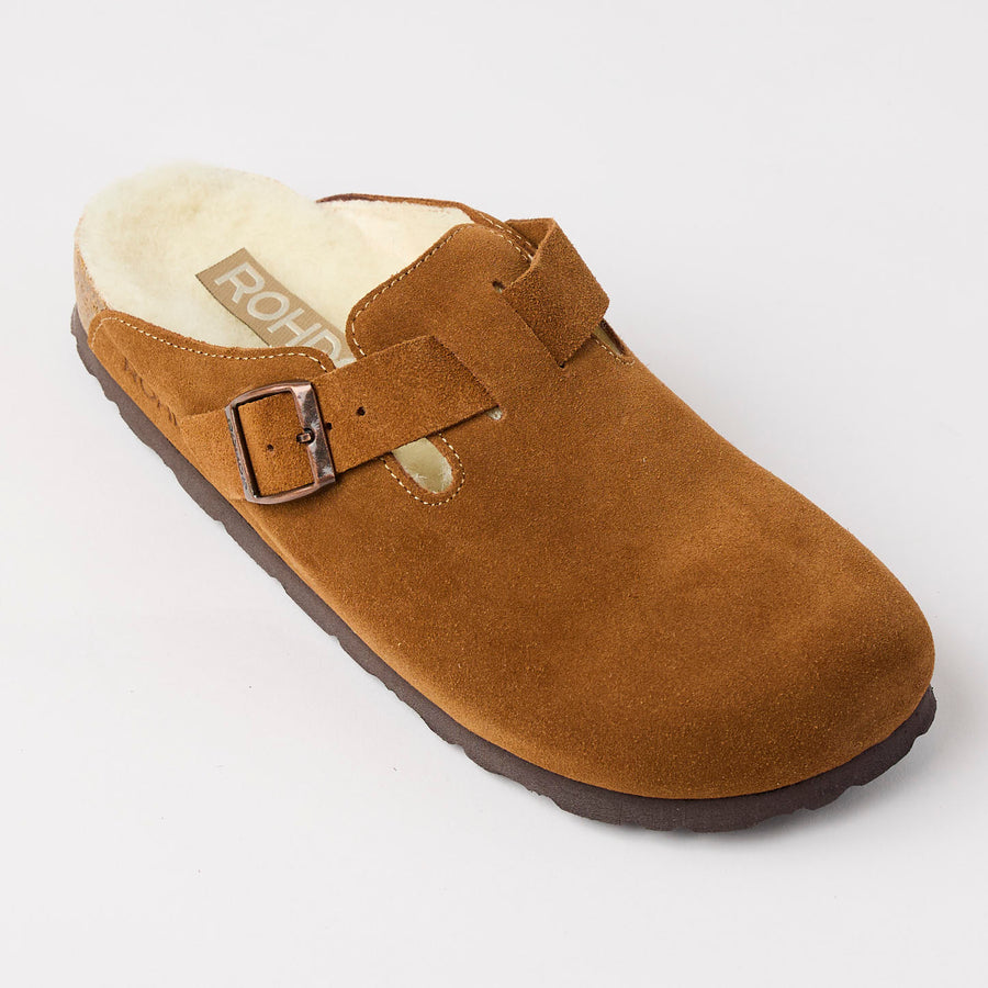 Rohde Tan Suede Leather Shearling Clogs - Nozomi