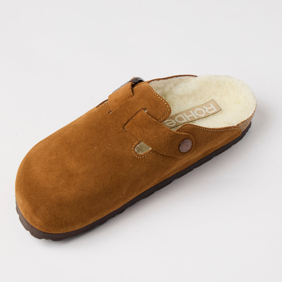 Rohde Tan Suede Leather Shearling Clogs - Nozomi