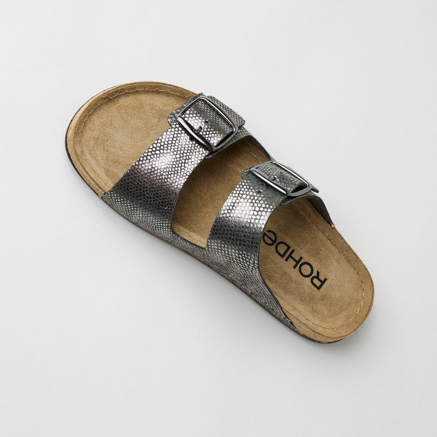 Rohde Charcoal Two Strap Metallic Leather Sandals