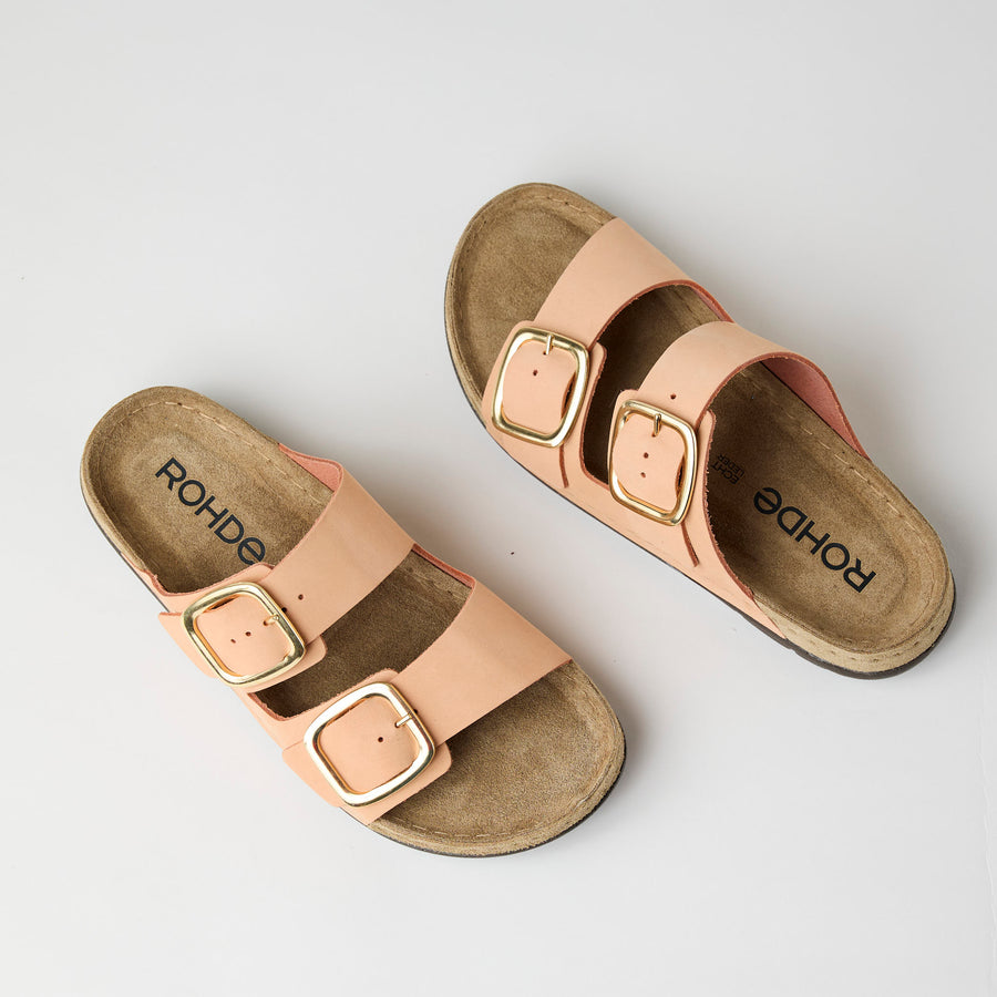 Rohde Big Buckle Apricot Suede Leather Sandals