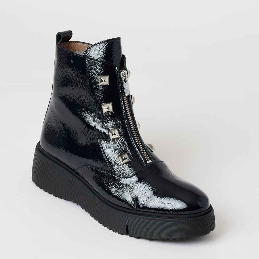 Wonders Navy Patent Leather Ankle Boots - Nozomi