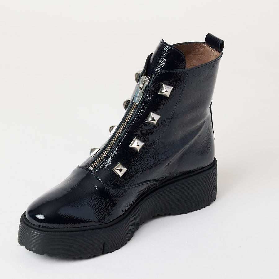 Wonders Navy Patent Leather Ankle Boots - Nozomi