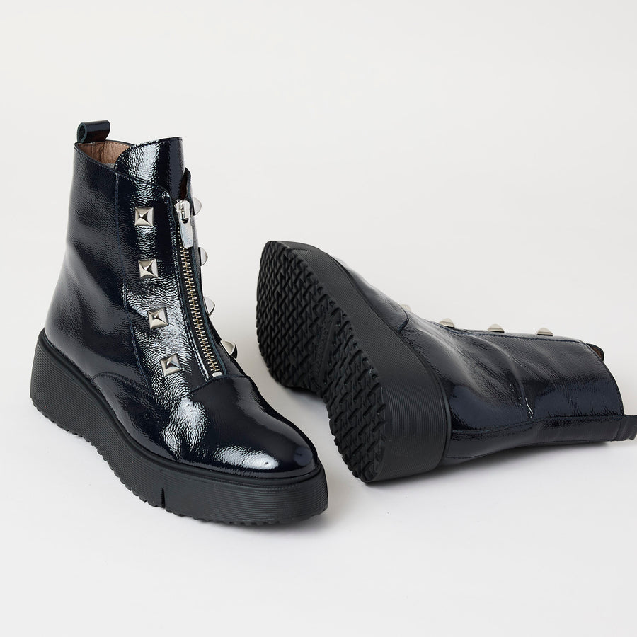 Wonders Navy Patent Leather Ankle Boots - Nozomi