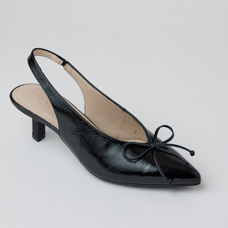 Wonders Black Patent Leather Slingback Shoes