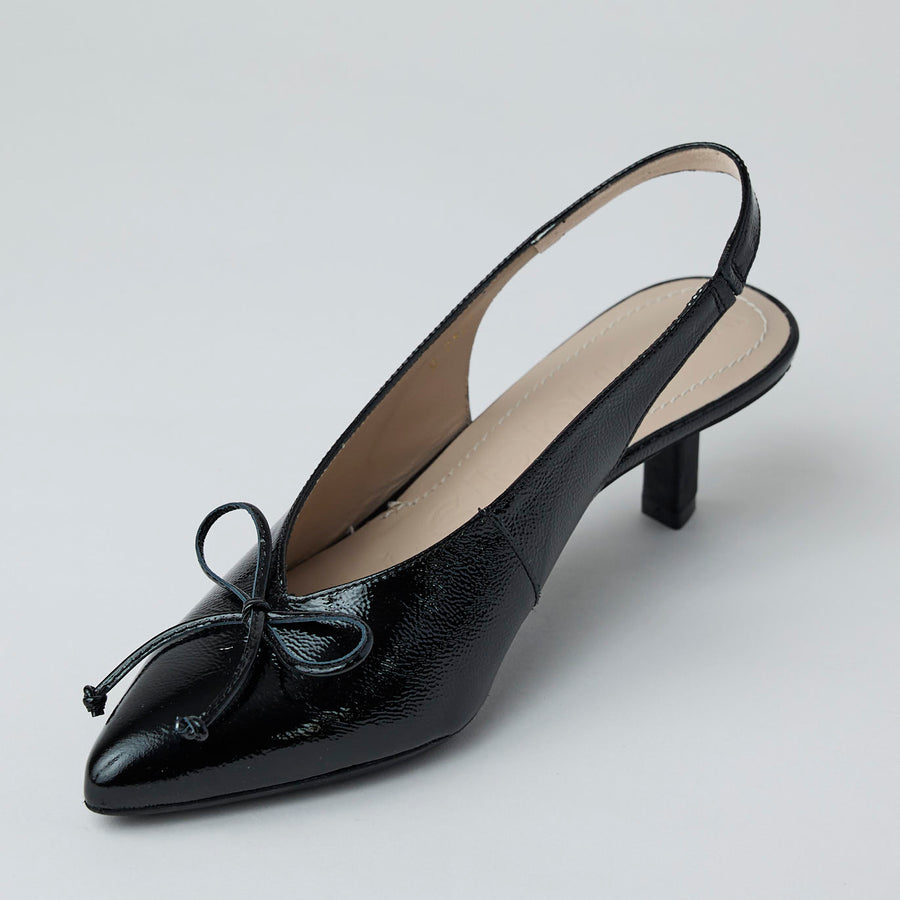 Wonders Black Patent Leather Slingback Shoes