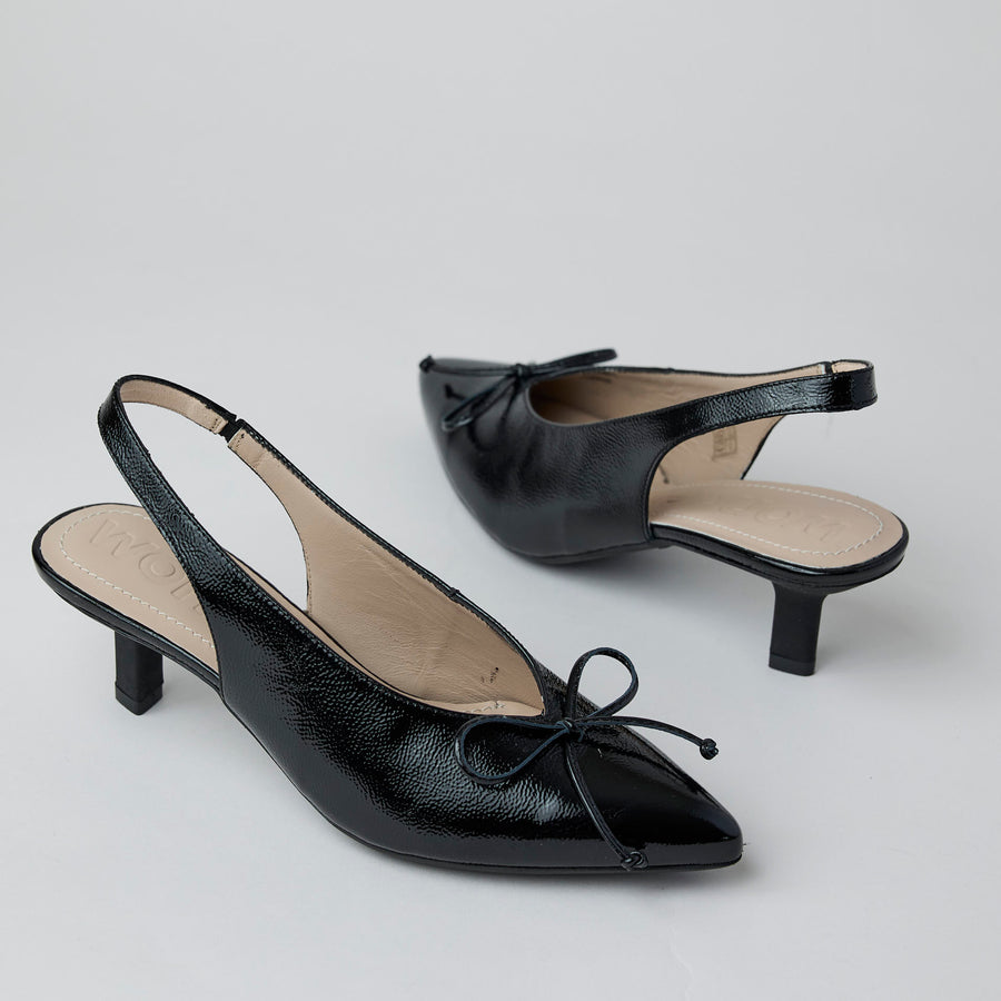 Wonders Black Patent Leather Slingback Shoes