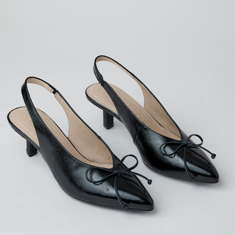 Wonders Black Patent Leather Slingback Shoes