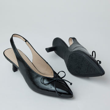 Wonders Black Patent Leather Slingback Shoes