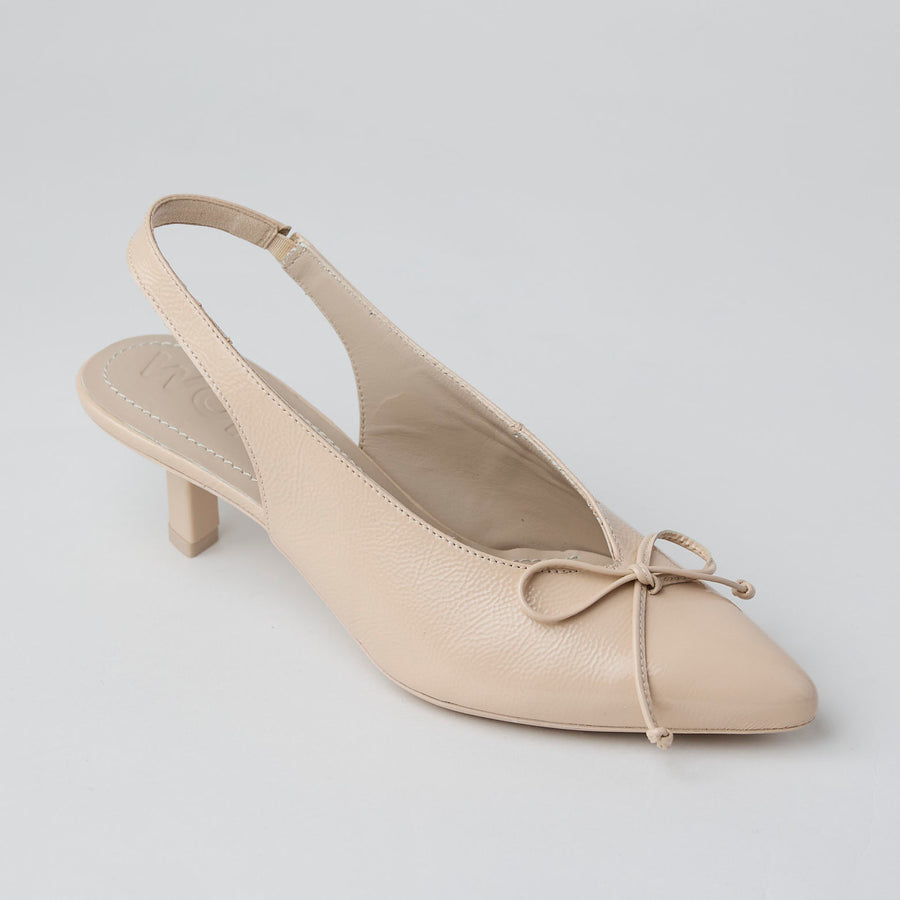 Wonders Nude Patent Leather Slingback Shoes