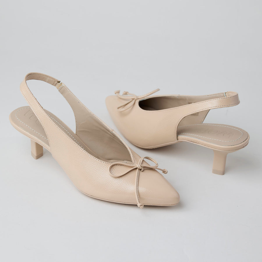 Wonders Nude Patent Leather Slingback Shoes