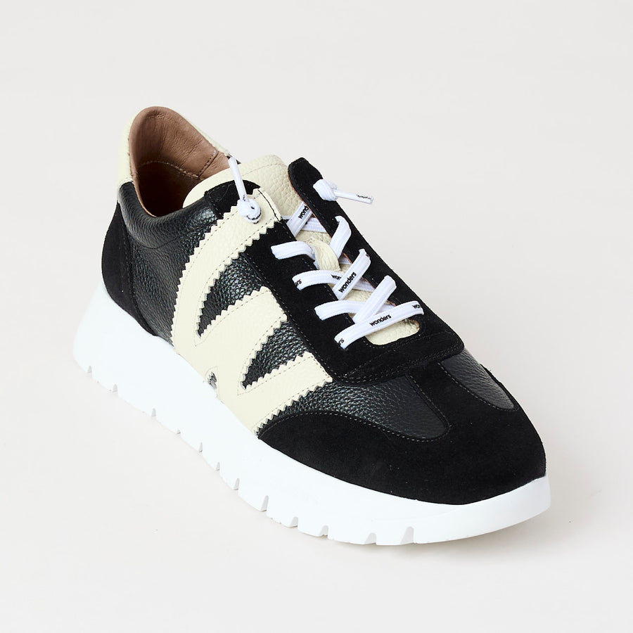 Wonders Black and Cream Suede Leather Trainers - Nozomi